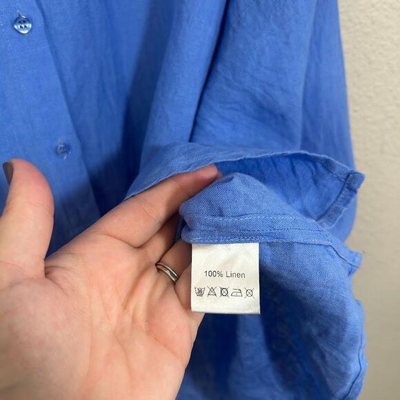 Sauths Cathy Linen Blouse XL XXL Blue Button Up Boxy Lagenlook Collar - Picture 6 of 7